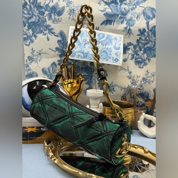 🆕 VIVIENNE WESTWOOD 🧿 NWOT Cindy Cylinder Shoulder Bag, Green Metallic AUTH - Picture 5 of 16